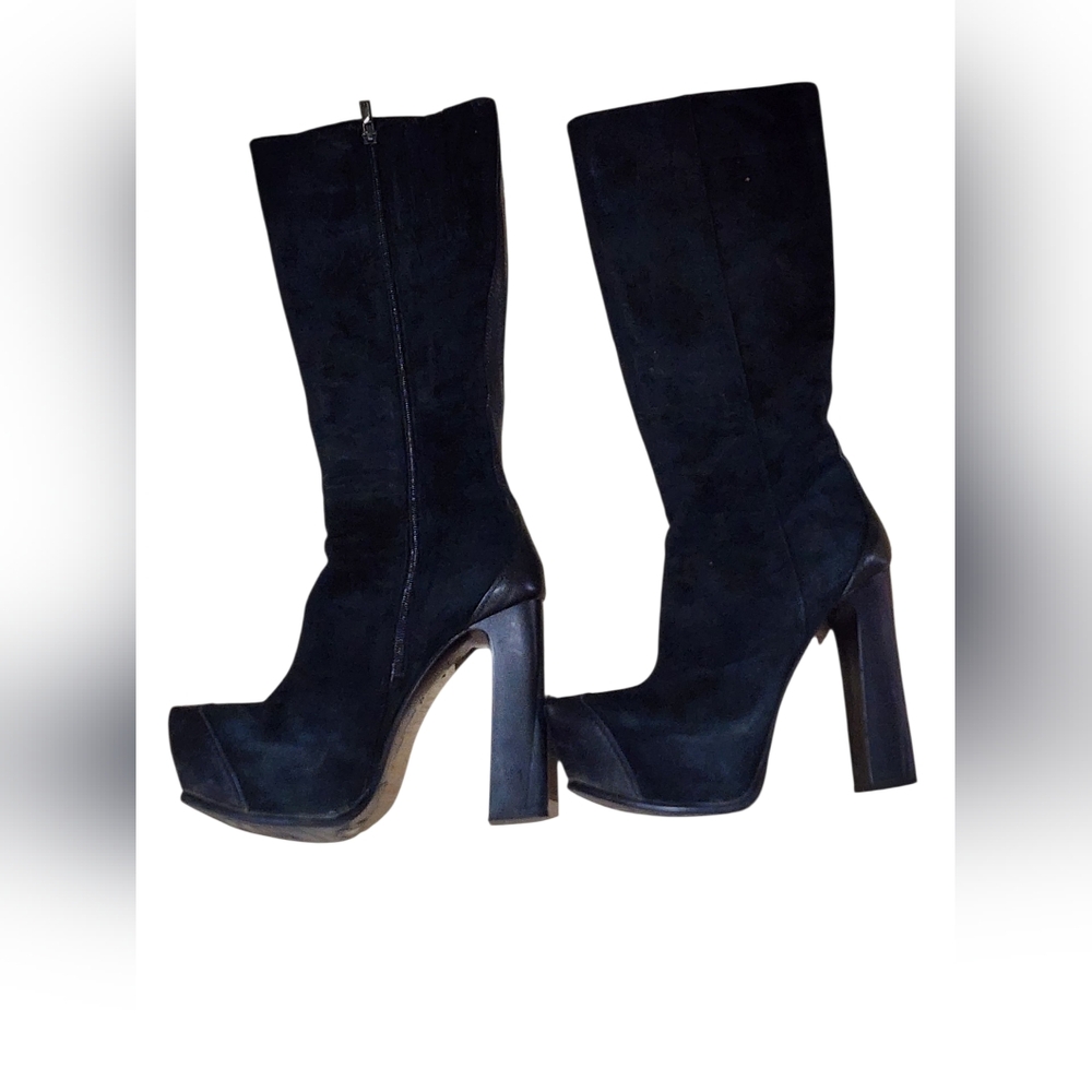TJ Collection Midnight Black Suede Heeled Boots Size 37